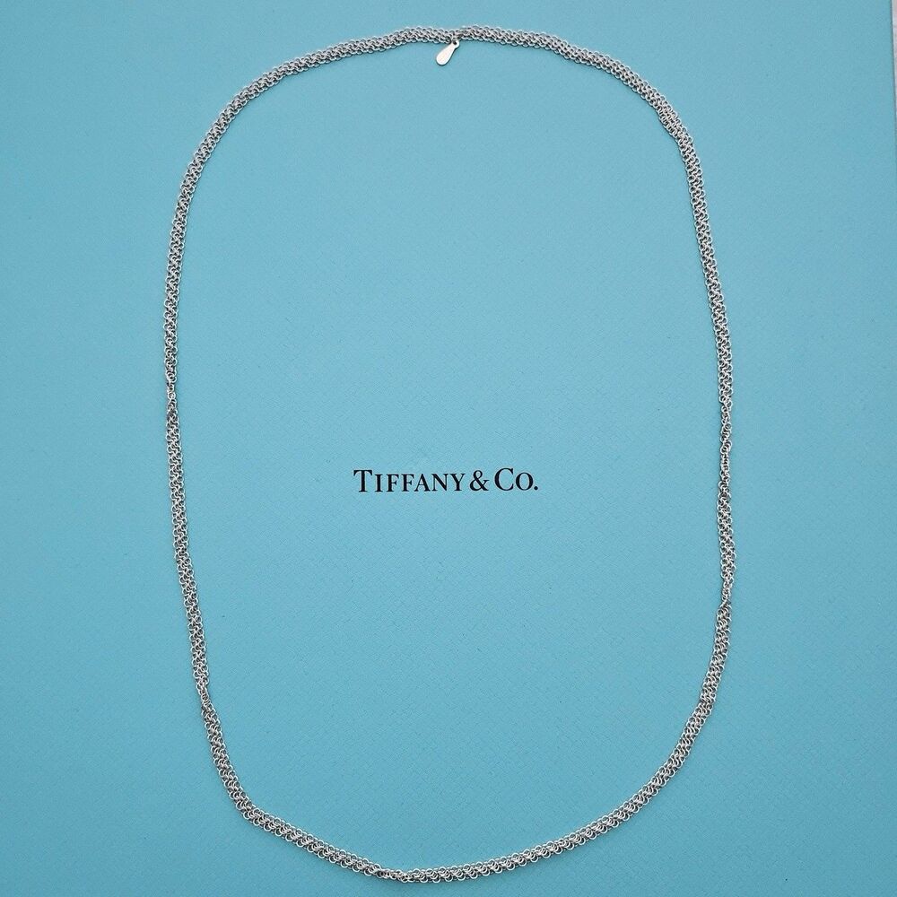 RARE Vintage Tiffany & Co. Elsa Peretti Mesh Sterling Silver Chain Necklace 31”